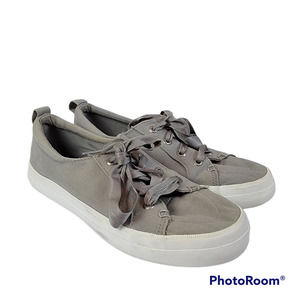 Sperry Sneakers Crest Vibe Gray Linen Ribbon Lace Platform Tennis Shoes Comfort